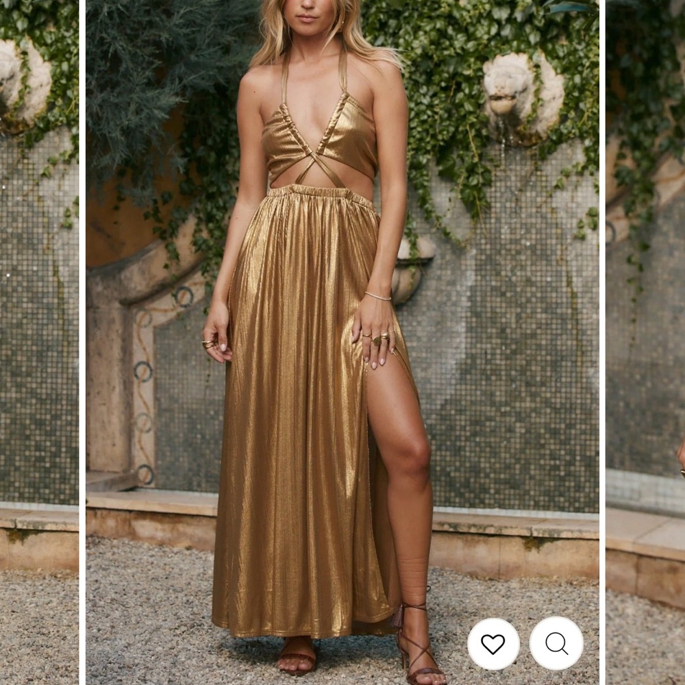 AMELIE GOLD HALTER MAXI DRESS- 12th Tribe